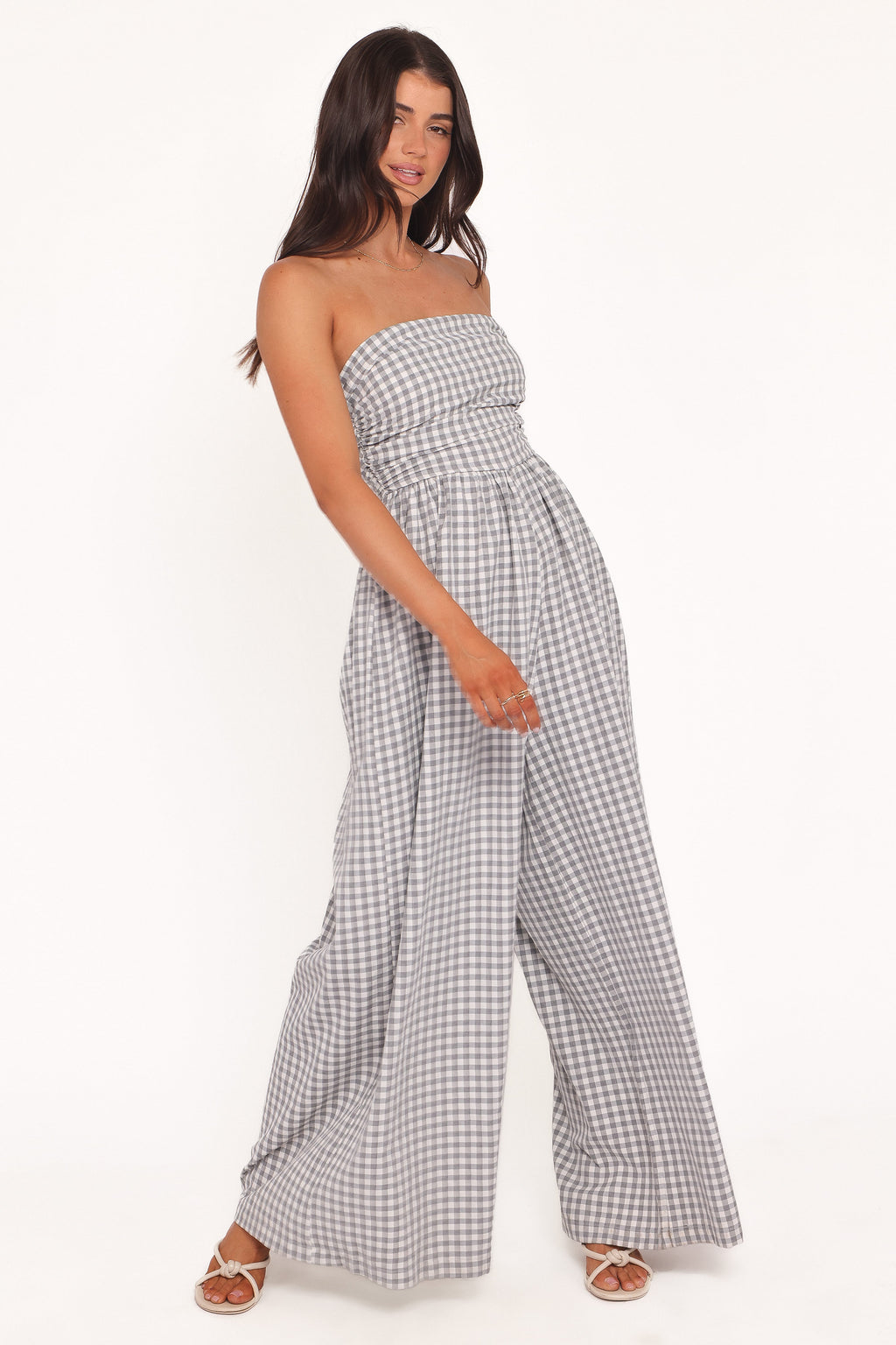 Paige Strapless Jumpsuit - Black White Gingham