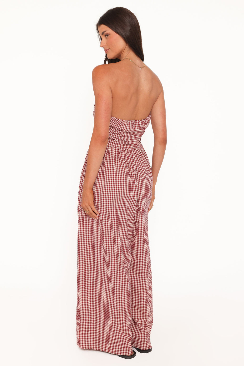 Paige Strapless Jumpsuit - Red Gingham