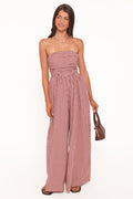 Paige Strapless Jumpsuit - Red Gingham