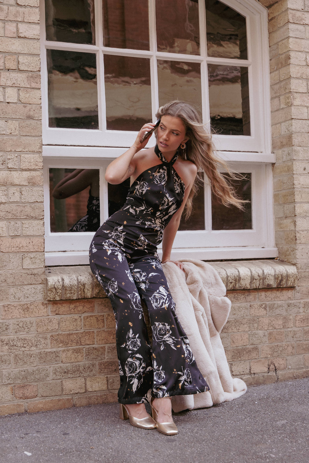 Raelynn Halter Jumpsuit - Black Floral