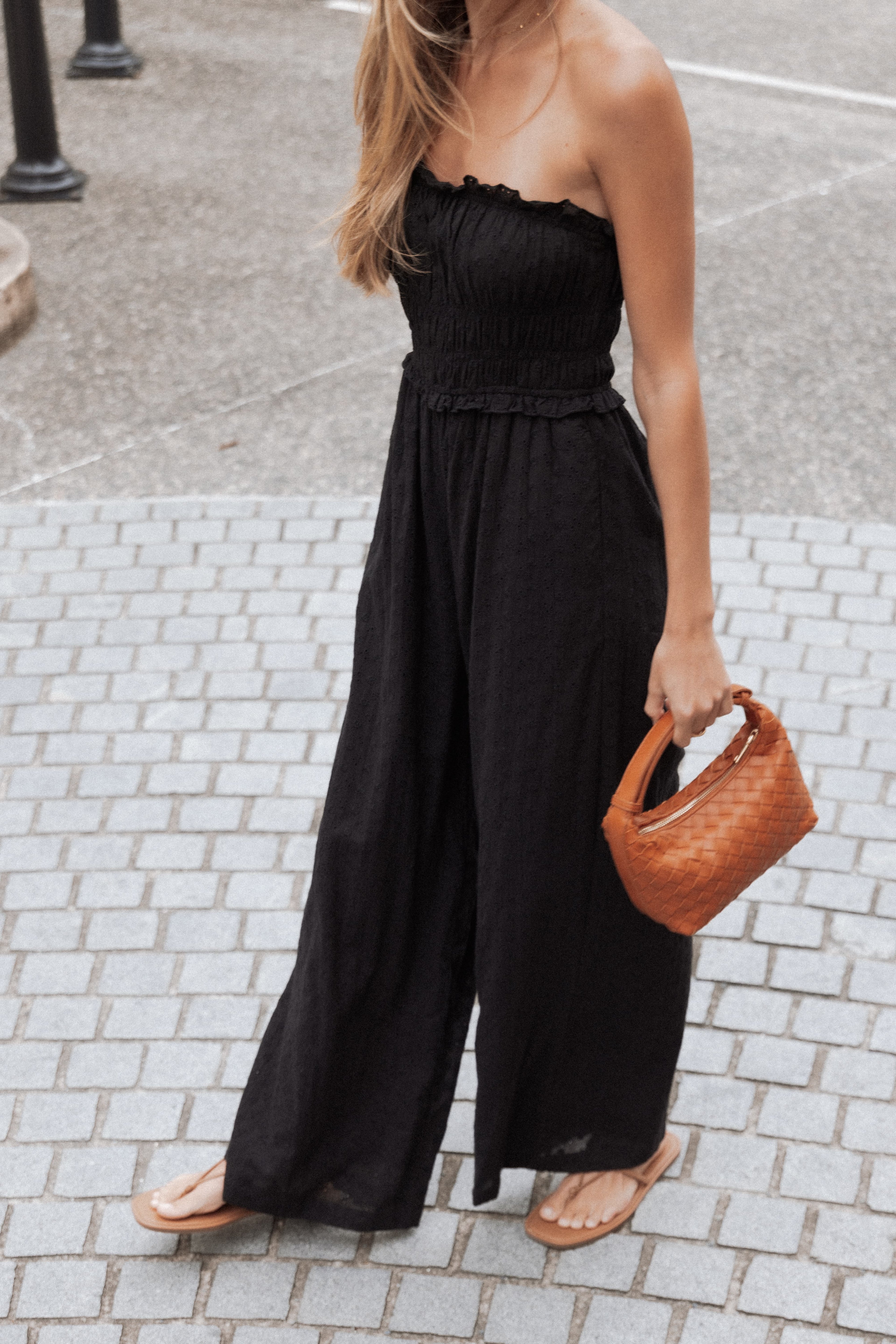 Yulissa Strapless Jumpsuit - Black Broderie