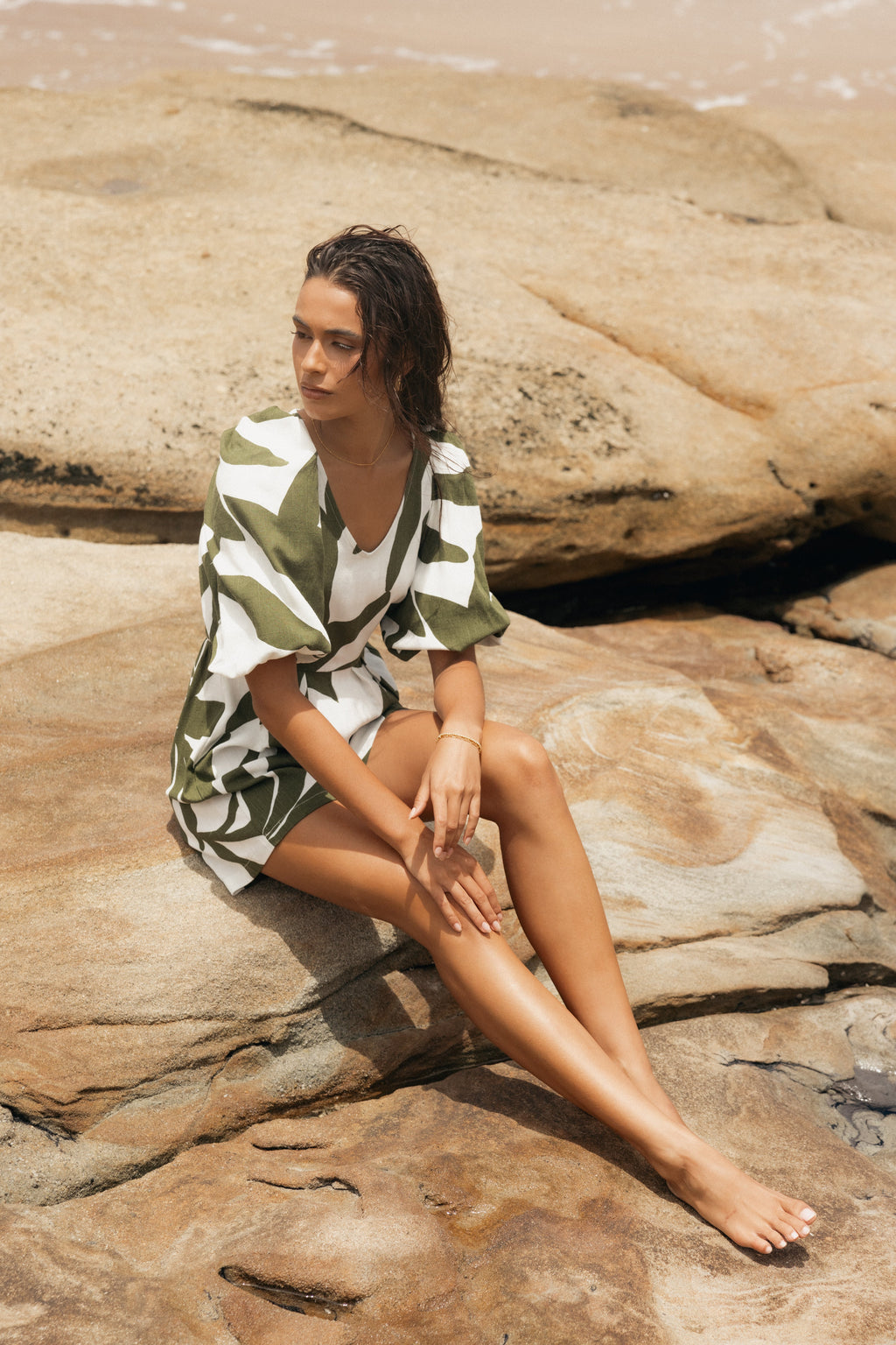 Matilda Romper - Olive Palm