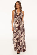 Kehlani Halterneck Jumpsuit - Brown Floral