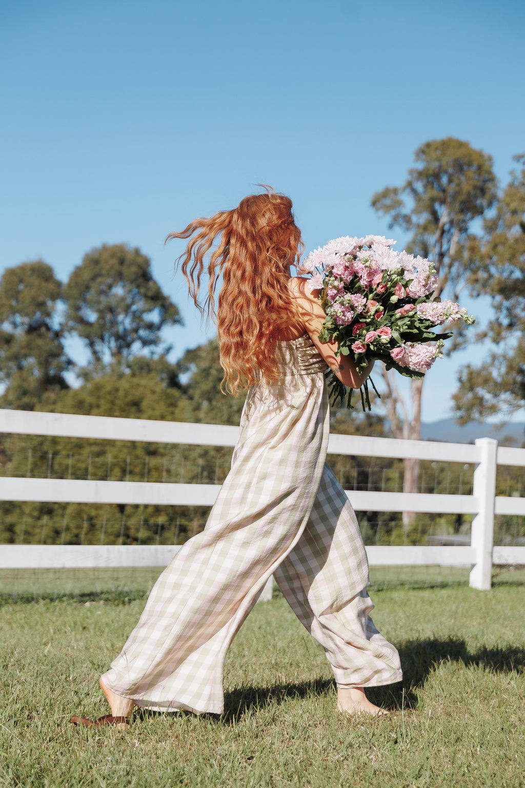 Pricilla Jumpsuit - Green/Pink Gingham
